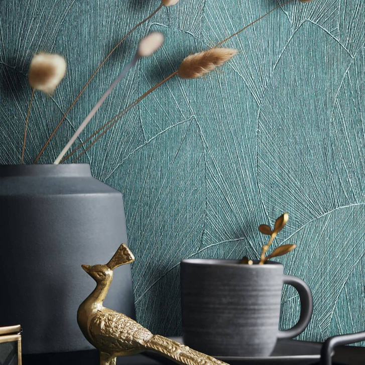 Vliestapete mit strukturiertes Blattmotiv grün Floral - WA450728