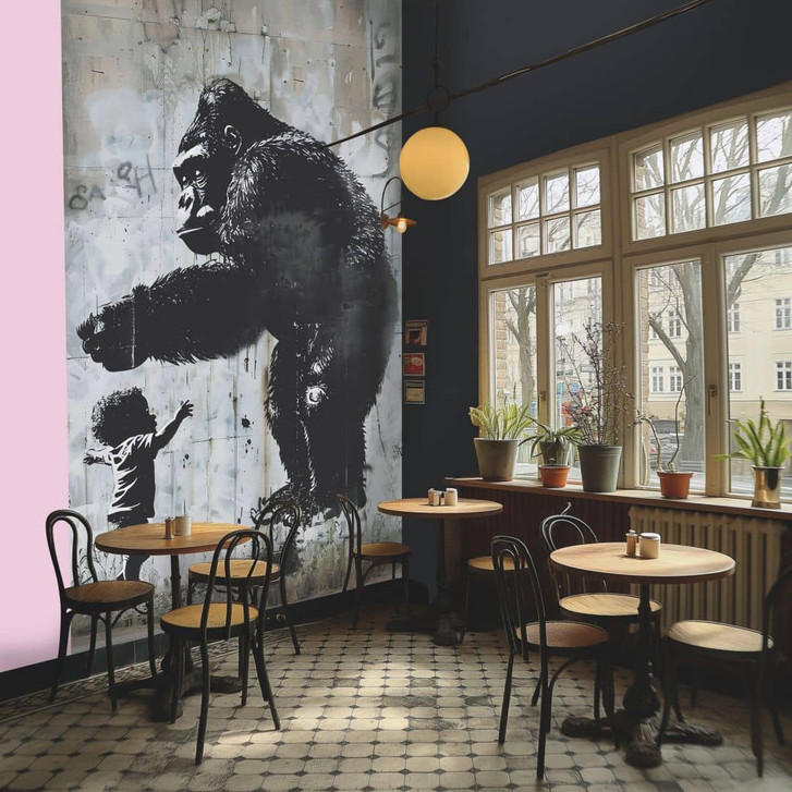 Fototapete Urban Art Gorilla Kind – Streetart in Grau Schwarz – Vliestapete erweiterbar - WA461095