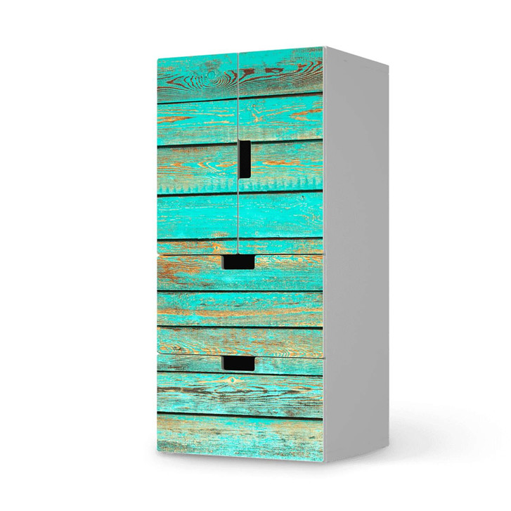Möbelfolie IKEA Stuva / Malad - 2 Schubladen und 2 kleine Türen - Wooden Aqua - CR117152