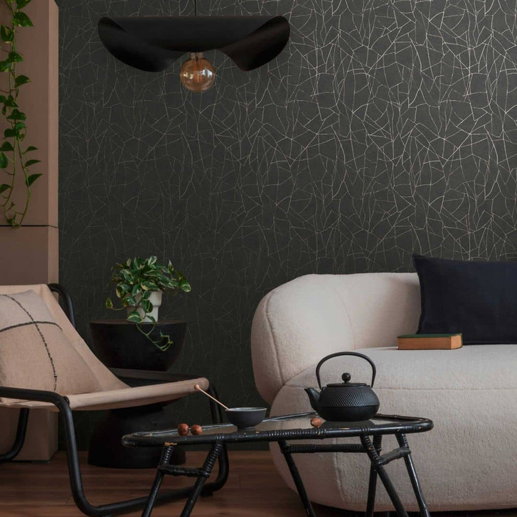 Abstrakte Mustertapete in Schwarz Gold – Moderne Vliestapete mit edlem Linienmuster - WA456586