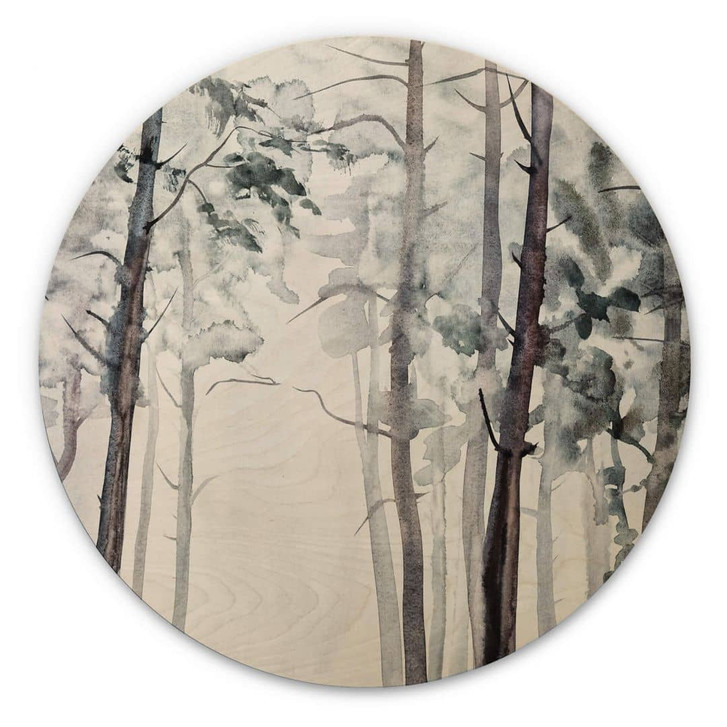Holzbild Aquarell Wald - Rund - WA321123