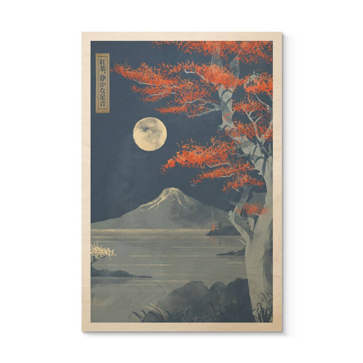 Holzbild Vollmond über dem Gipfel des Fuji-san - Roze - WA449819