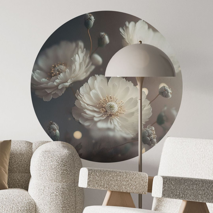 Wandtattoo Weisse Blumen mit Goldstaub - Treechild - Rund - WA501124