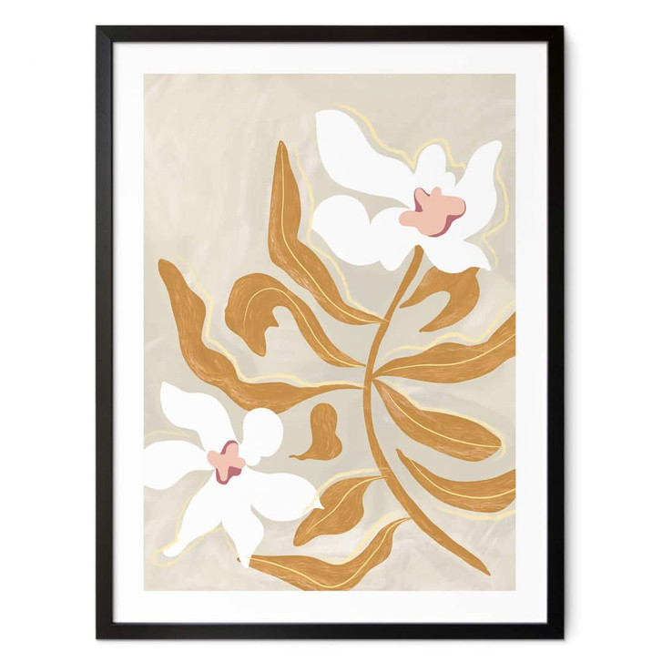 Blumen Poster Weisse Blüte und goldene Blätter - Arty Guava - WA406746