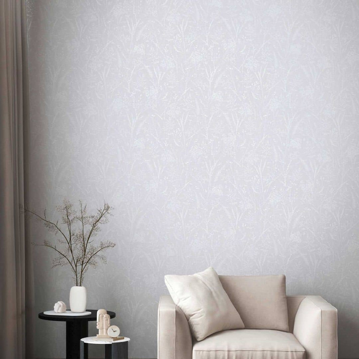 Florale Vliestapete mit Struktur Hellgrau – Geprägte Tapete mit Gräser-Muster - WA465222