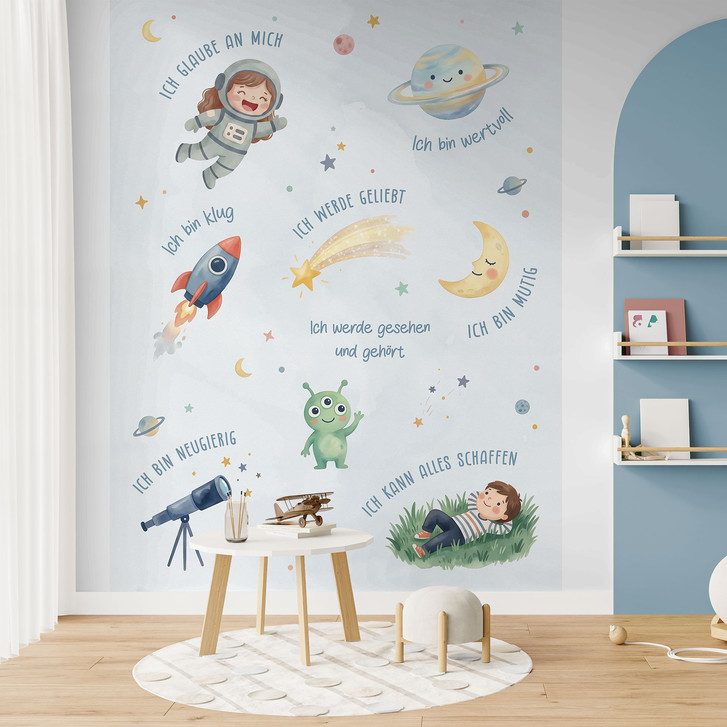 Fototapete - Affirmationen Weltraum zwischen Sternschnuppen für Kinder - WA513168