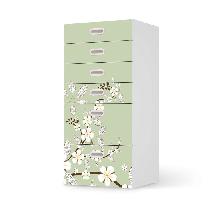 Klebefolie IKEA Stuva / Fritids Kommode - 6 Schubladen - White Blossoms - CR110258