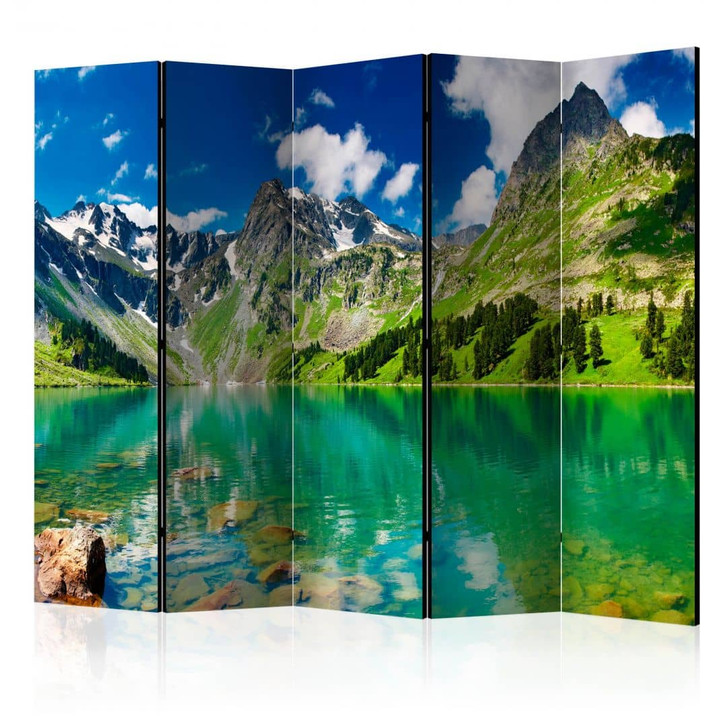 Paravent, Raumteiler freistehend, Trennwand - Bergsee , 5-teilig - 225 x 172 cm - WA455609