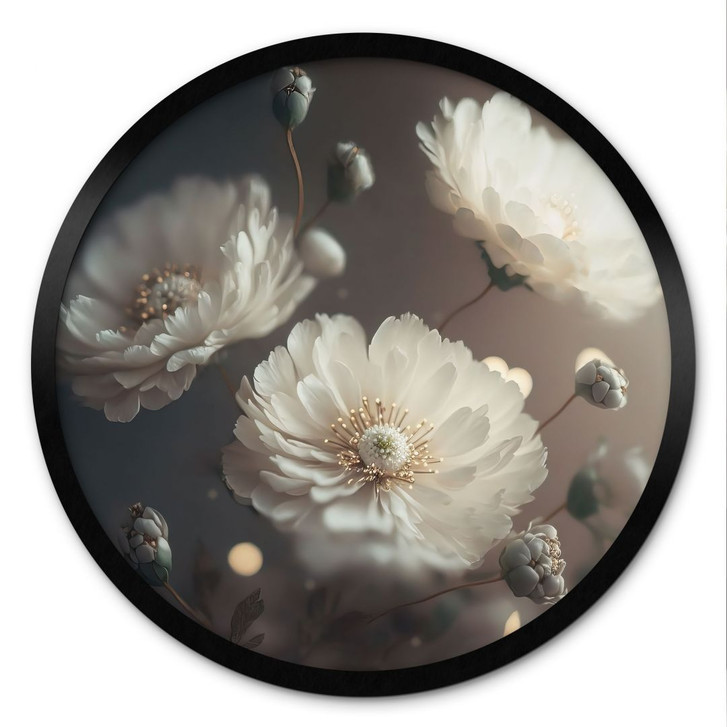 Poster Weisse Blumen mit Goldstaub - Treechild - Rund - WA498820