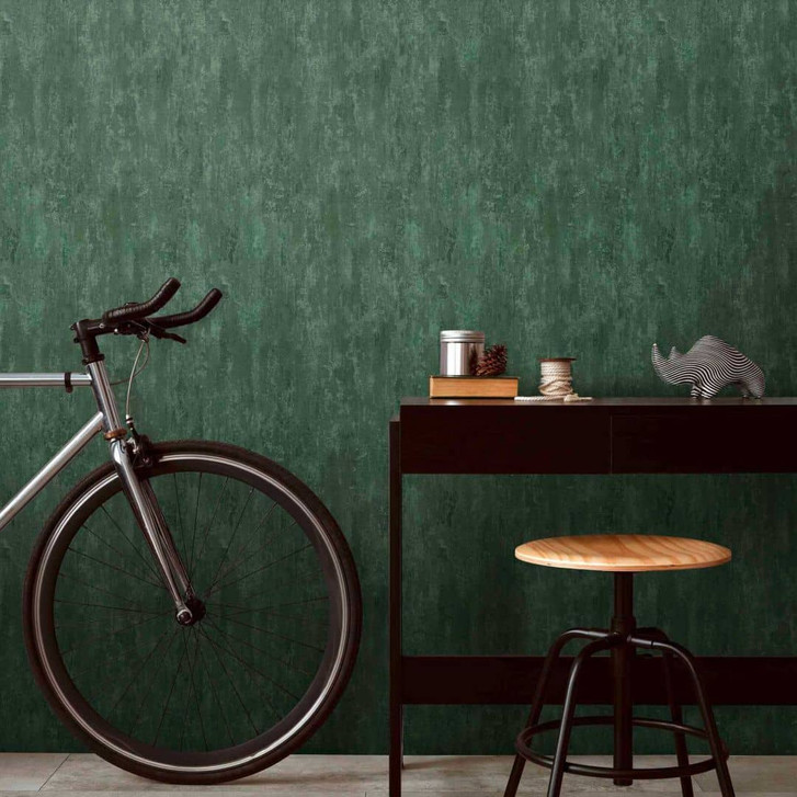 Tapete Putz Beton Grün Struktur Vliestapete Dunkelgrün glänzende Mustertapete - WA382325