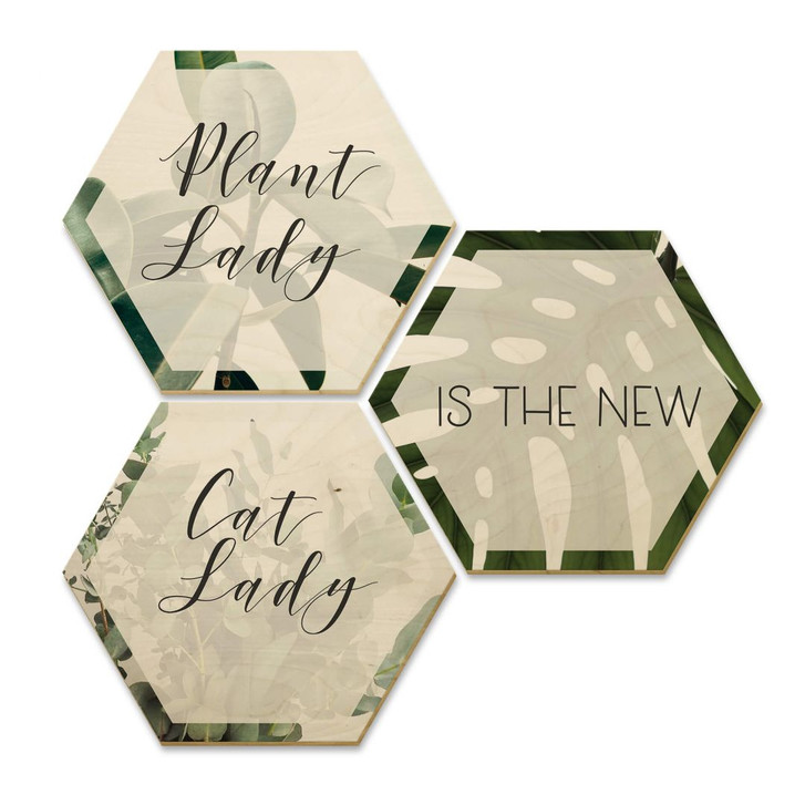 Hexagon - Holz Birke-Furnier - Plantlady is the new Catlady (3er Set) - WA245207