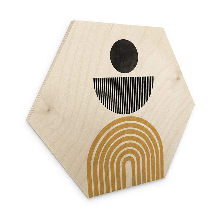 Hexagon Holzbild Abstrakte Komposition mit Kreis und Halbbogen - The Miuus Studio - WA424998