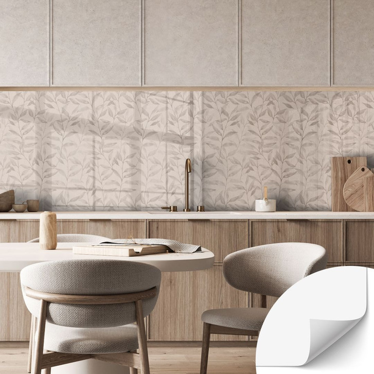 Selbstklebende Küchenrückwand Zarte Aquarell-Blätter - Soft Grau - Bloomery Decor - WA499743