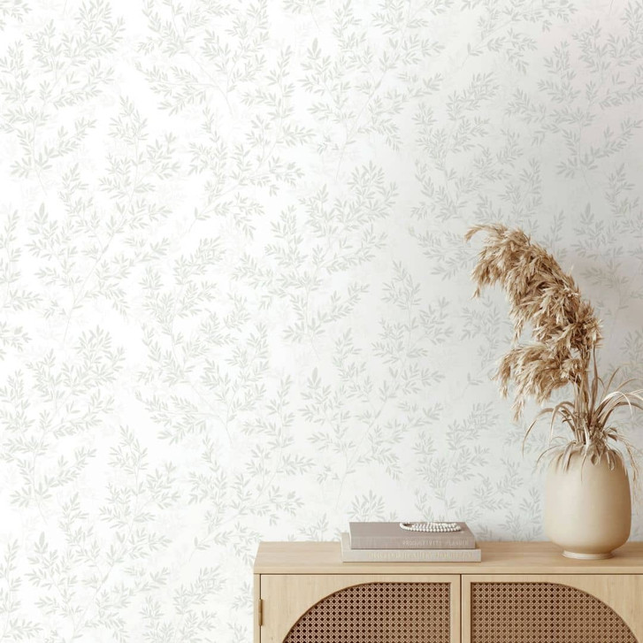 Vliestapete Blätter Floral Natur matt in Weiss Grün - WA497822
