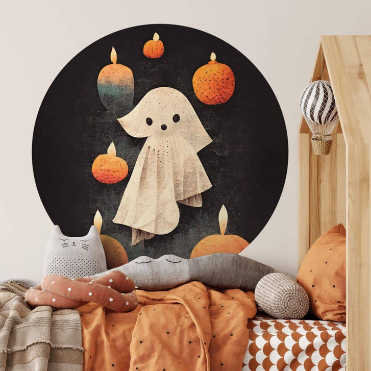Wandtattoo Halloween - Kleiner Geist im Kerzenschein Rund - Treechild - WA413023