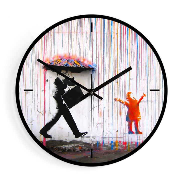 Wanduhr aus Glas - Banksy - Coloured rain Ø30cm - WA384180