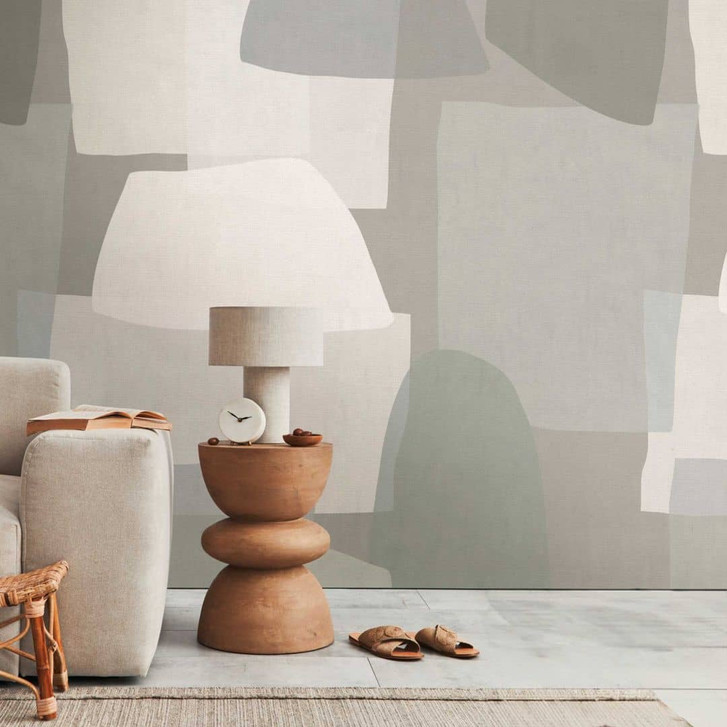 Abstrakte Fototapete Beige Grau – Design-Tapete mit Naturformen – Vliestapete modern - WA461005