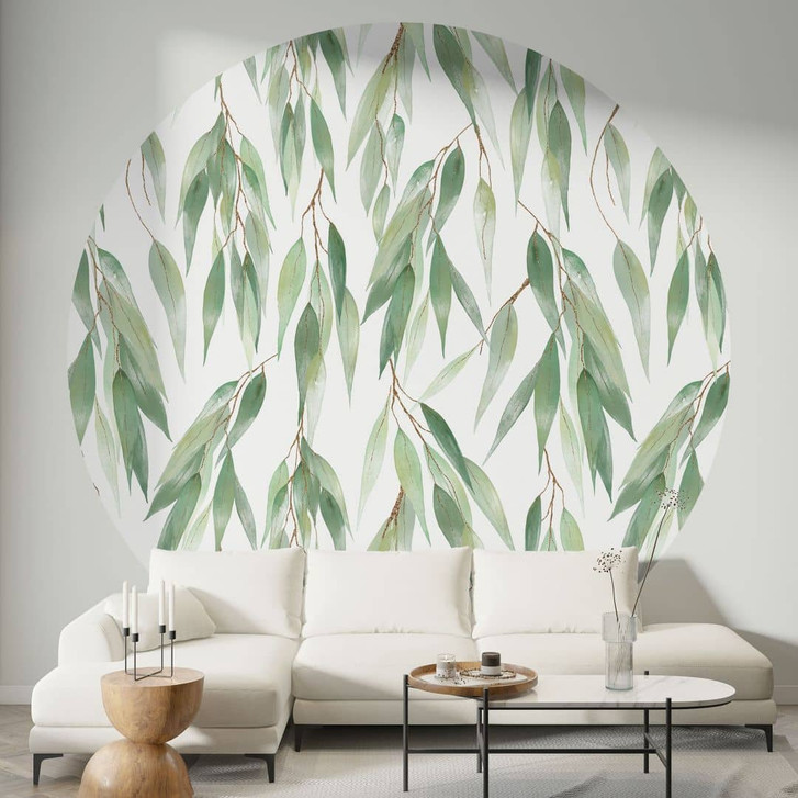 Fototapete Zweige mit grünen Blättern - UN Designs - Rund - Selbstklebend/Vlies - WA470172