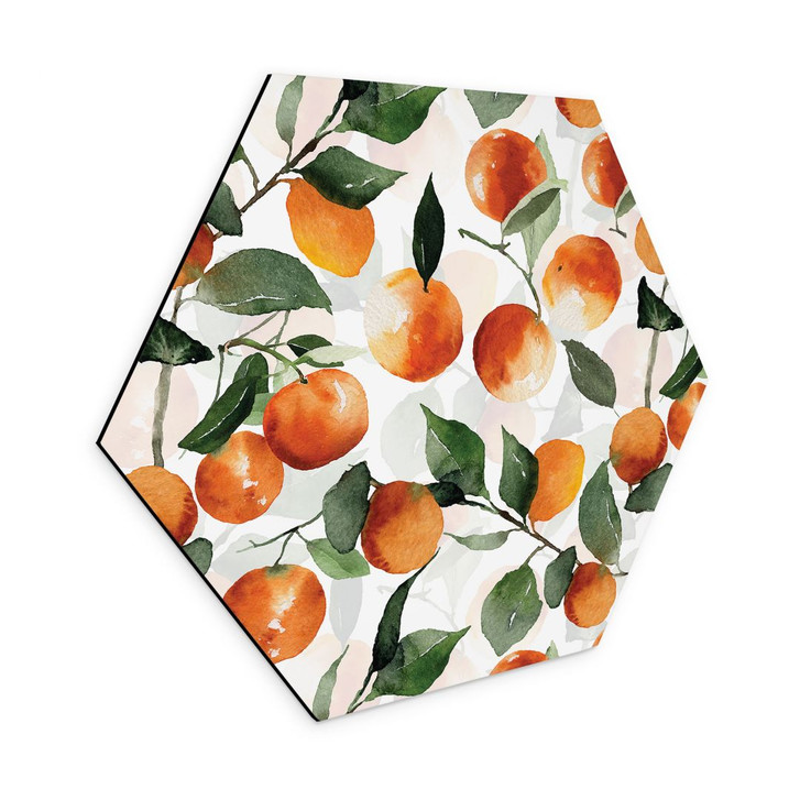 Hexagon Wandbild Fruchtige Mandarinen - UN Designs - Alu-Dibond - WA395007