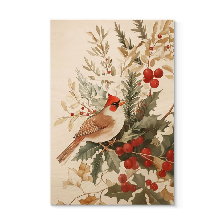 Holzbild Kardinalsvogel mit Beerenzweig - Melloi Art Prints - WA495617