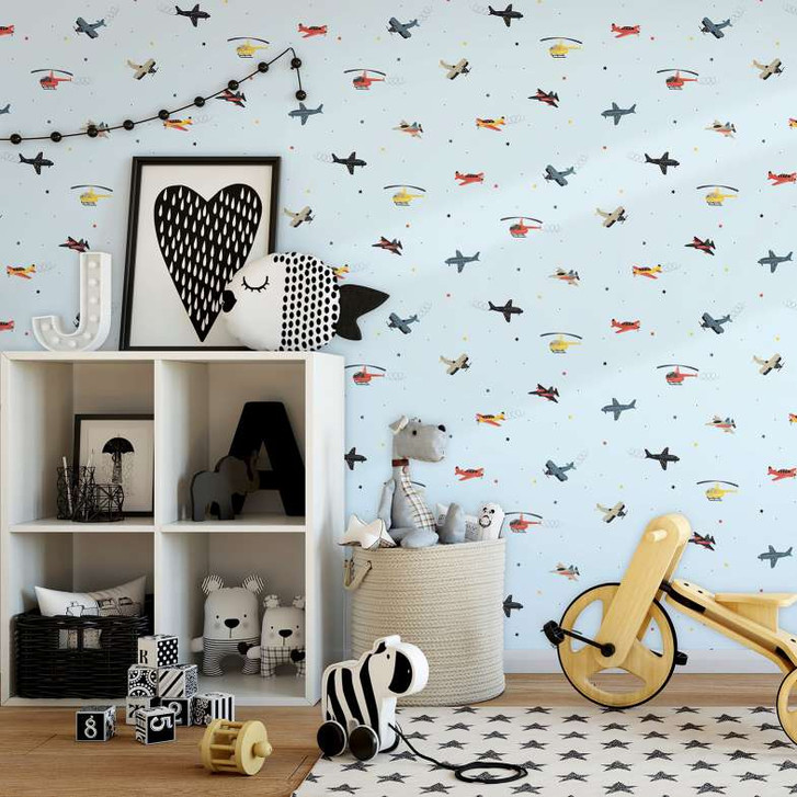 Kindertapete, Vliestapete mit Illustration Kids Walls blau, bunt - WA450907