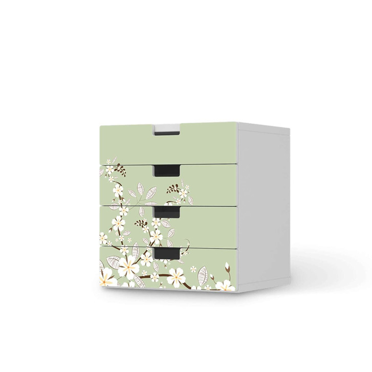 Klebefolie IKEA Stuva / Malad Kommode - 4 Schubladen - White Blossoms - CR112198