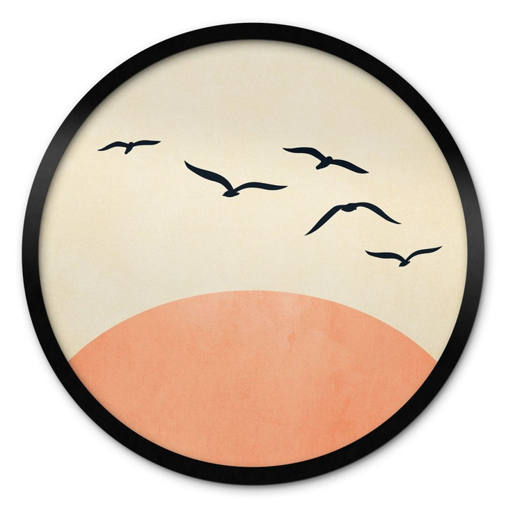 Poster Vogelschwarm im Sonnenuntergang - Kubistika - Rund - WA498298