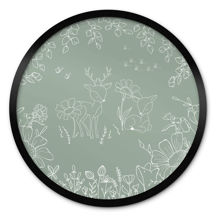 Poster Zwei Rehe auf der Blumenwiese - Oliver Robins - Rund - WA515034