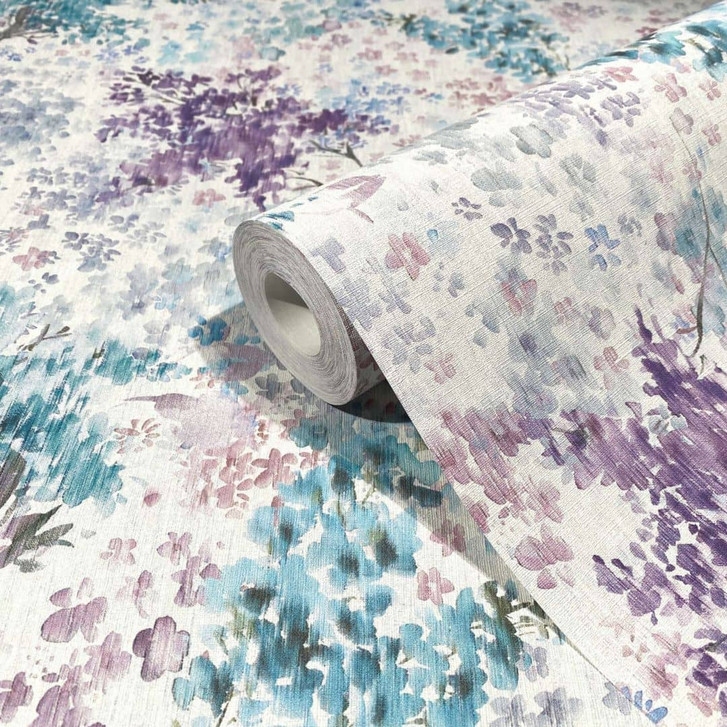 Vliestapete mit gemalten Blättern und Ästen weiss, blau Floral - WA508495