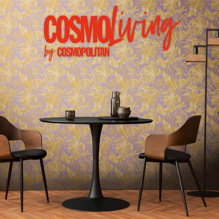 COSMOPOLITAN Palmenblatt Tapete Lila Gold - Botanische Dschungel-Vliestapete - WA480225