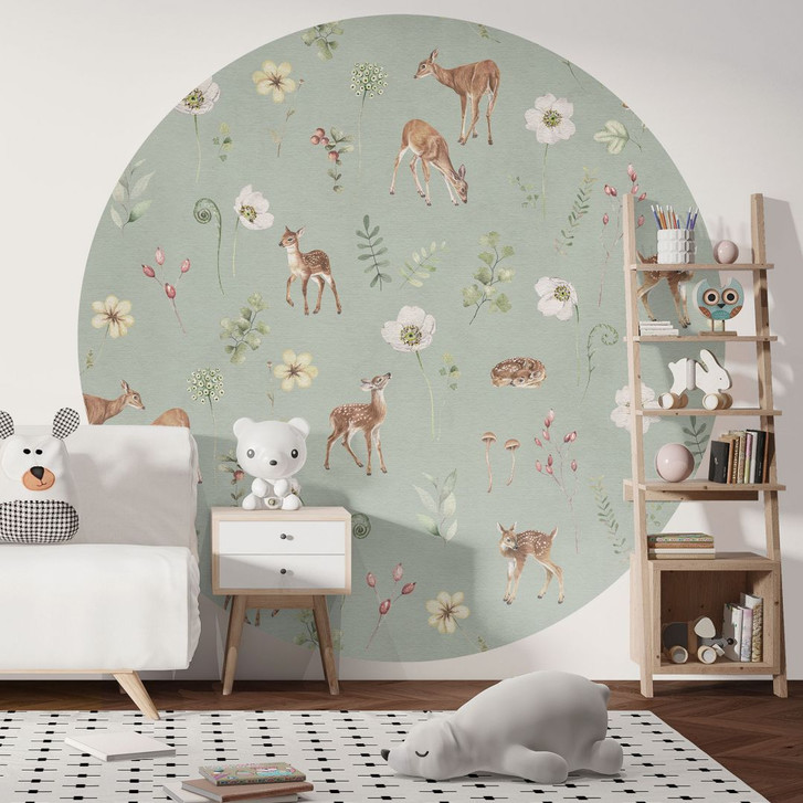 Fototapete Rehkitz-Traum im Grünen - Kikki Belle - Rund - Selbstklebend/Vlies - WA470996