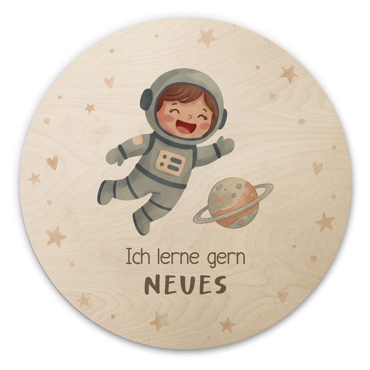 Rundes Holzbild mit Astronautin - 