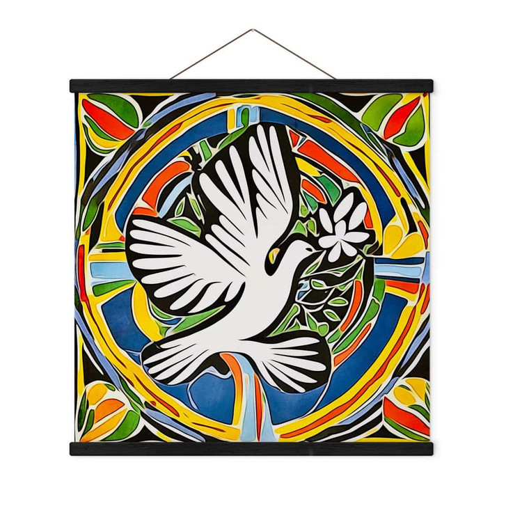 Stoffbild Bunte Friedenstaube - Inspiriert von Matisse - Zamart - Quadratisch - WA411954