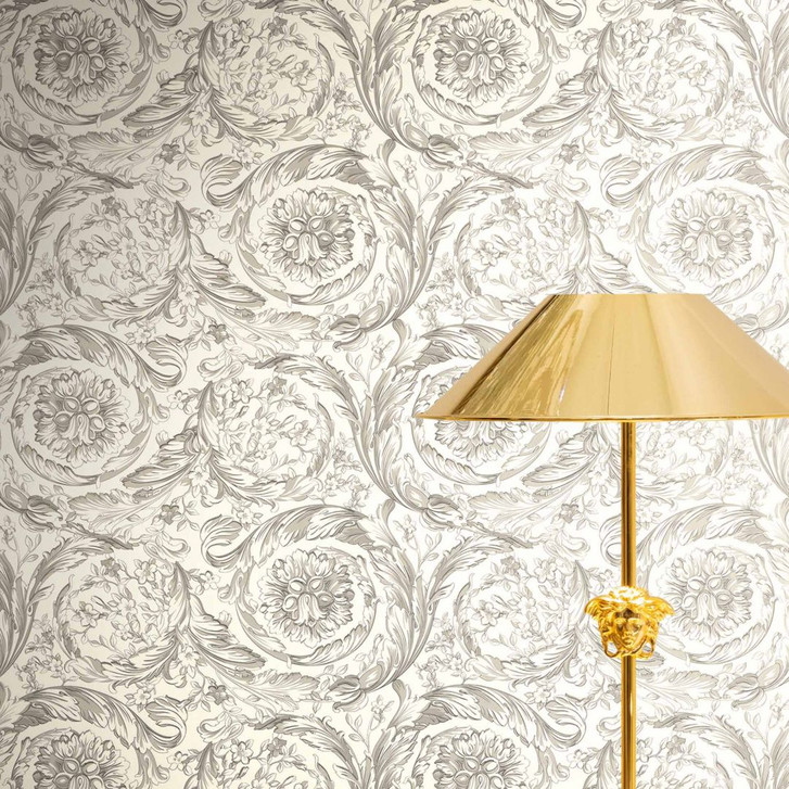 Versace Vliestapete Barocco Neo Klassik Floral Ranken Grau Weiss elegant - WA506921