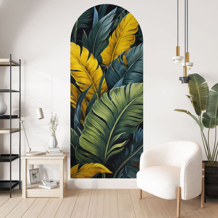 Wandtattoo Rundbogen Wandpaneel Bunte Palmenblätter - Jaszke - schmal - WA500783