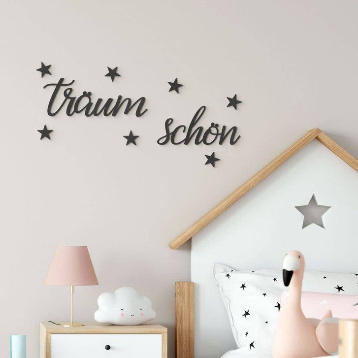 3D Schriftzug Träum Schön mit Sternen - MDF Deko - WA427222