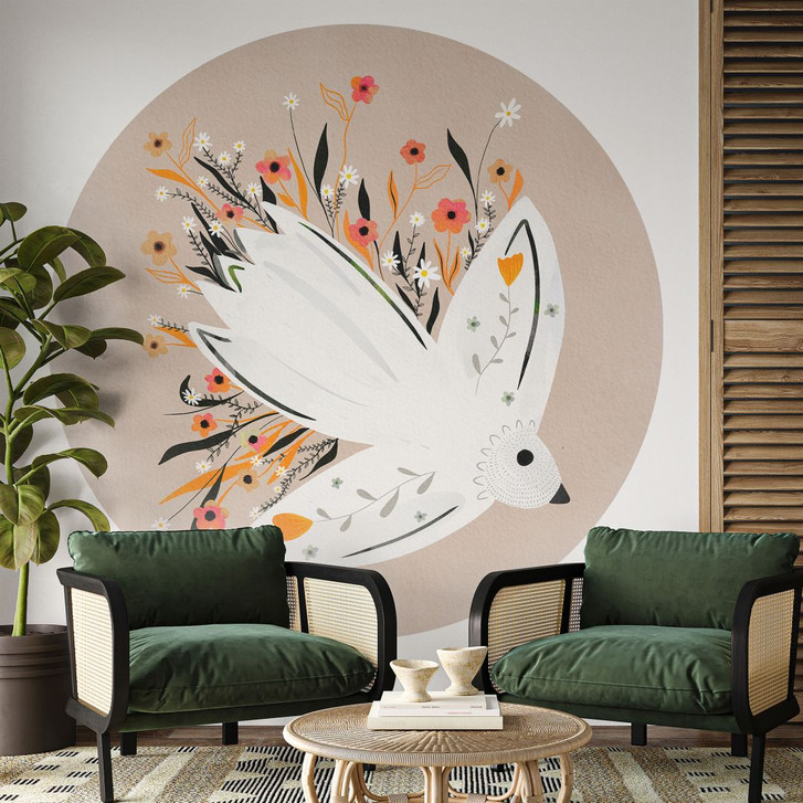 Fototapete Friedenstaube mit kleinen Blumen - Bloom - Rund - Selbstklebend/Vlies - WA399406
