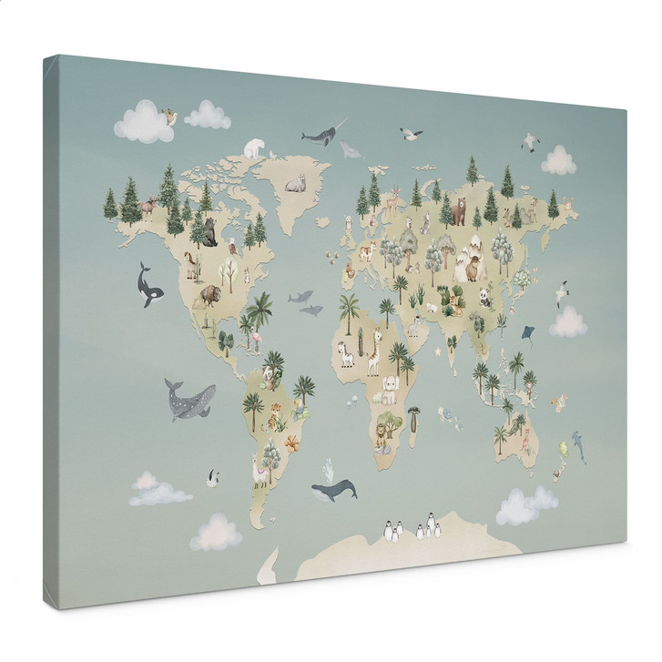 Leinwandbild Weltkarte - Welt der Tiere - Oliver Robins - WA511832