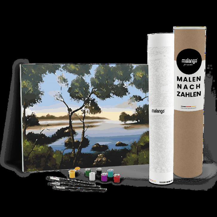 Malen nach Zahlen Leinwandbild - Waldsee am Morgen - WA447586