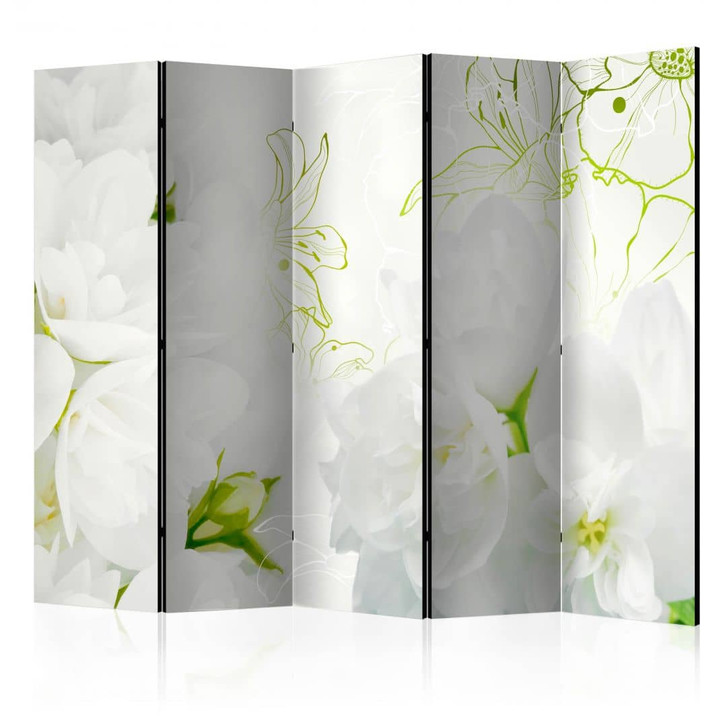Paravent, Raumteiler freistehend, Trennwand - Jasmin , 5-teilig - 225 x 172 cm - WA454499