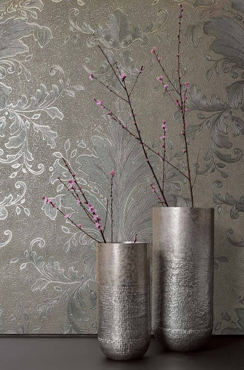 Vliestapete Ornament Struktur Modern, Opulent, Barock in Grau - WA483189