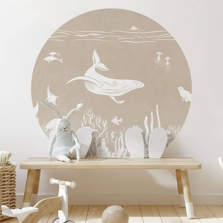 Wandtattoo Faszinierende Meerestiere im Ozean - Braun - Kikki Belle - Rund - WA448431