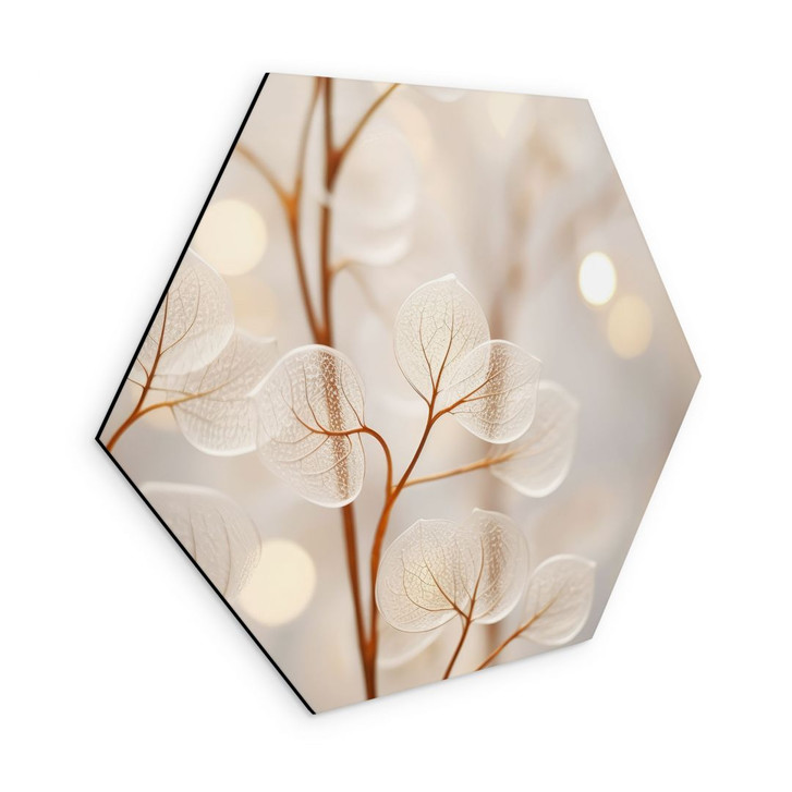 Hexagon-Wandbild Filigrane Blätter Beige - Alu-Dibond - Treechild - WA492137