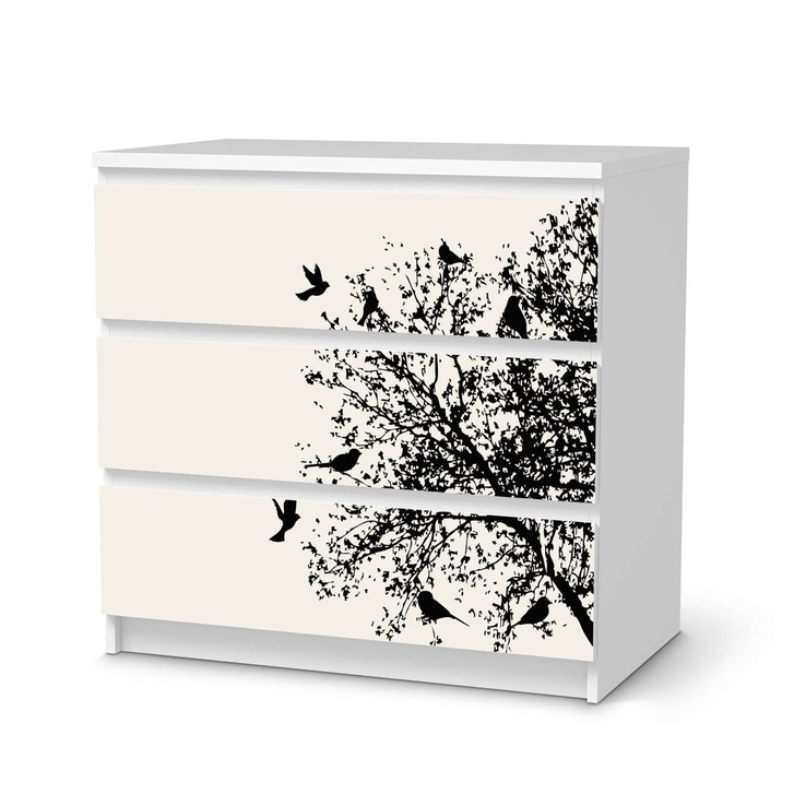 Klebefolie IKEA Malm Kommode 3 Schubladen - Tree and Birds 2 - CR109892