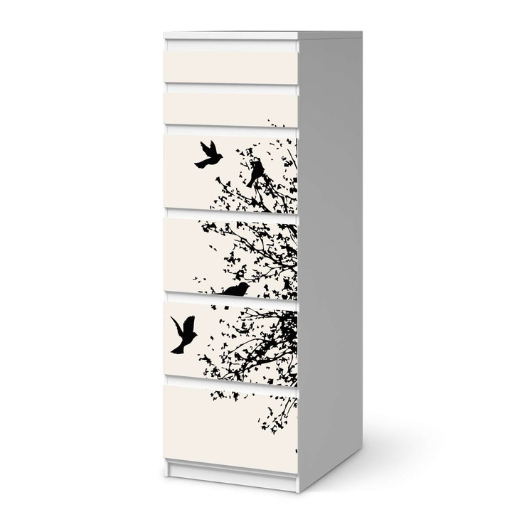 Klebefolie IKEA Malm Kommode 6 Schubladen (schmal) - Tree and Birds 2 - CR111709