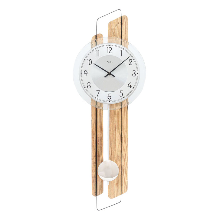 Pendelwanduhr Holzgehäuse Wildeiche Oberfläche, Metallzierteil - UG100832