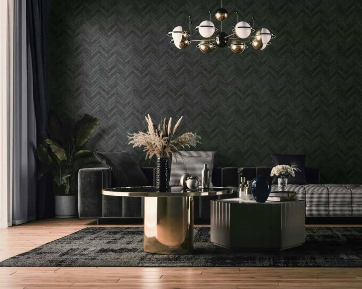 Vliestapete mit Fischgrat Steinmuster anthrazit Steinoptik - WA450879