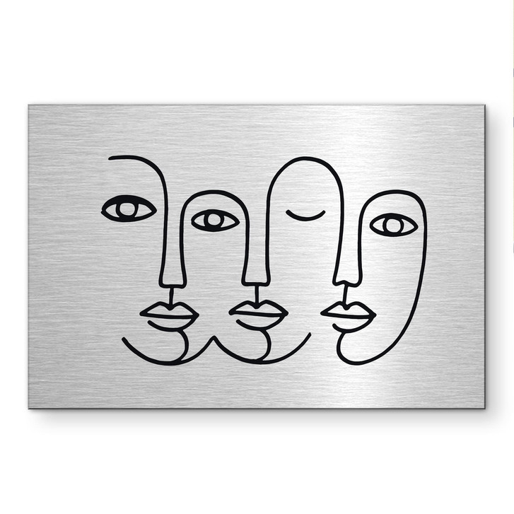 Alu-Dibond gebürstet mit Silbereffekt - Line Art Gesichter - Treechild - WA514626