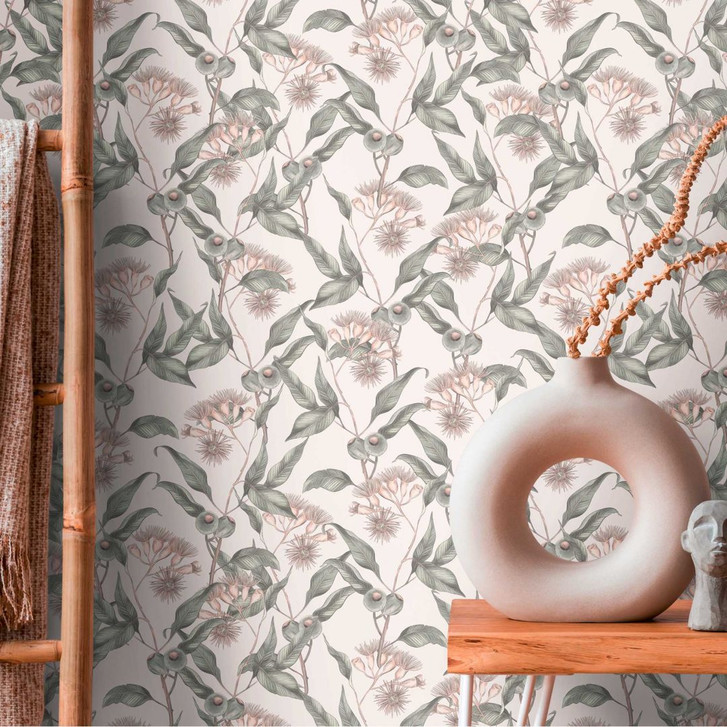 Blumen-Tapete mit Olivenzweigen Weiss Grau - Florale Vliestapete mit Oliven - WA415895