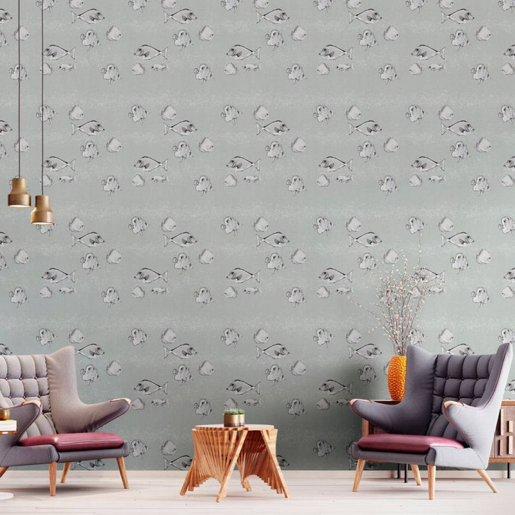 Fototapete mit Fischen, Grau Illustration 2.70 x 1.59 m - WA448856